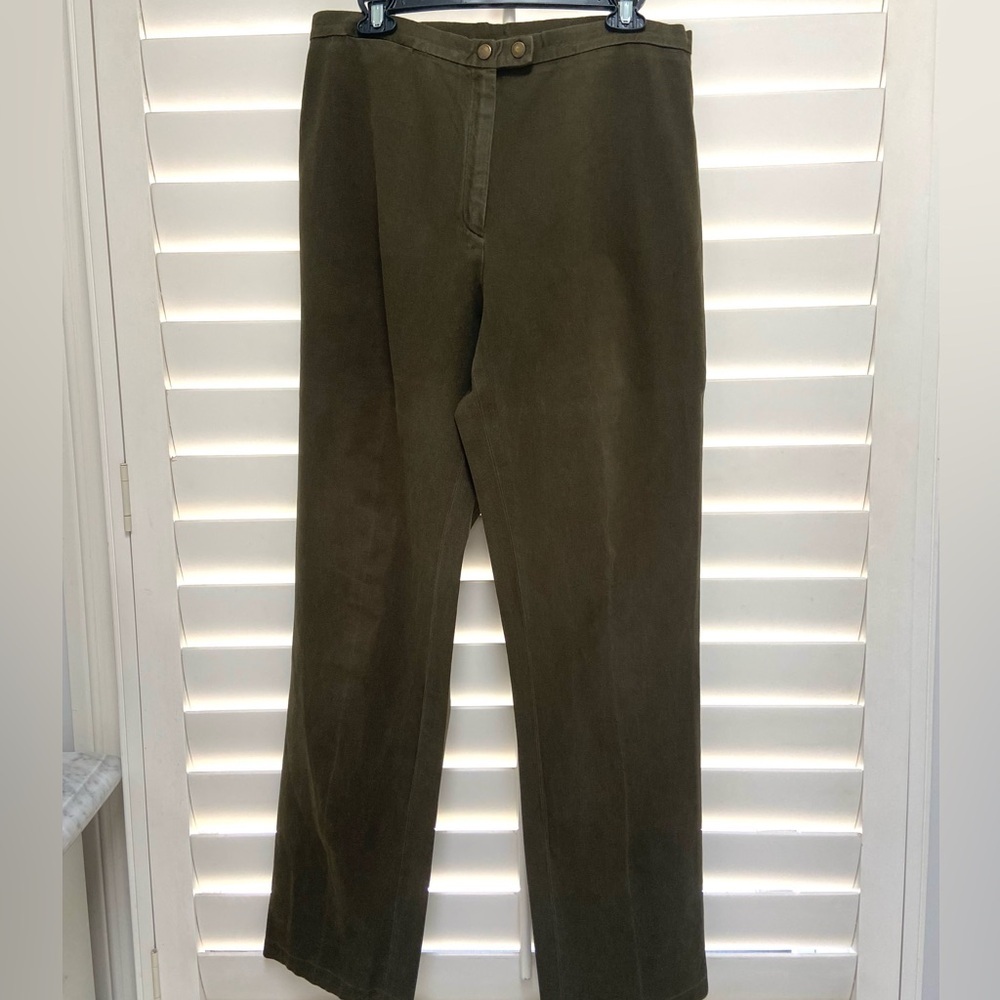 Ralph Lauren Cotton Olive Green Wide Leg Pants Straight Leg Classic Preppy Basic